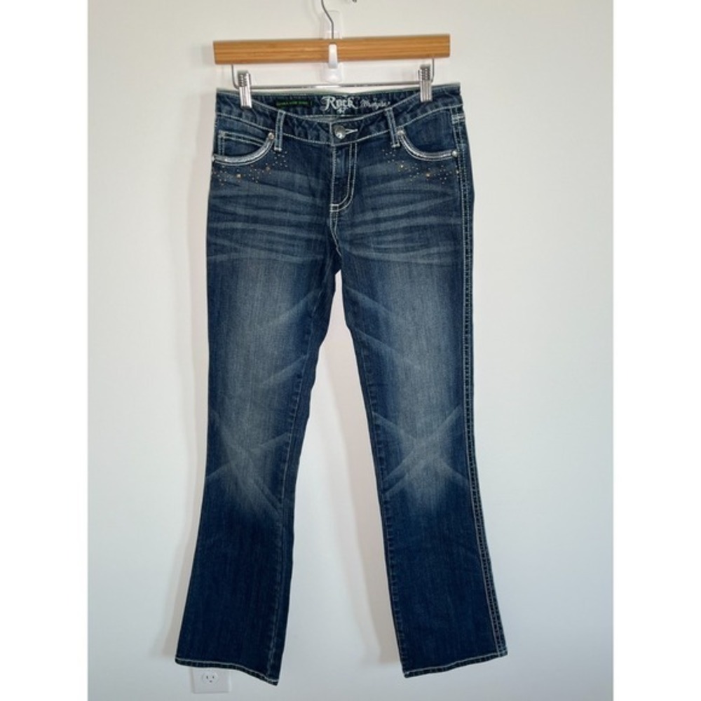 Rock 47 By Wrangler Jeans Womens 3 Blue Ultra Low Rise Y2K Cowgirl Bling Rodeo